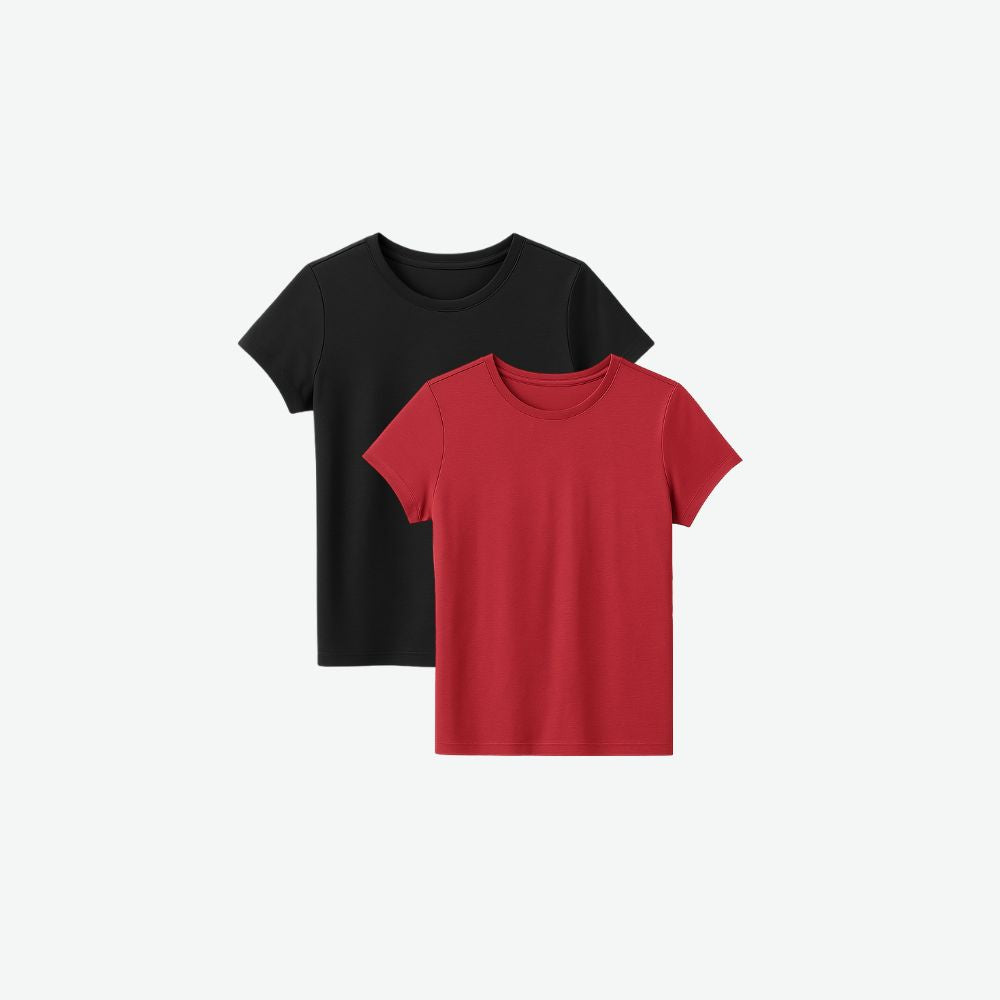 2-pack tech t-shirts in black and red – breathable minimalist shirts for gym, casual and everyday wear