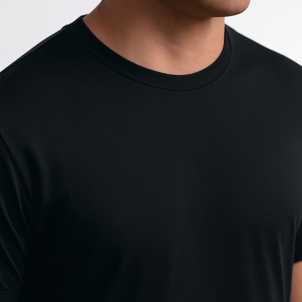 Rear view of Fioranzo black Tech T-Shirt – quick-dry and minimalist performance design