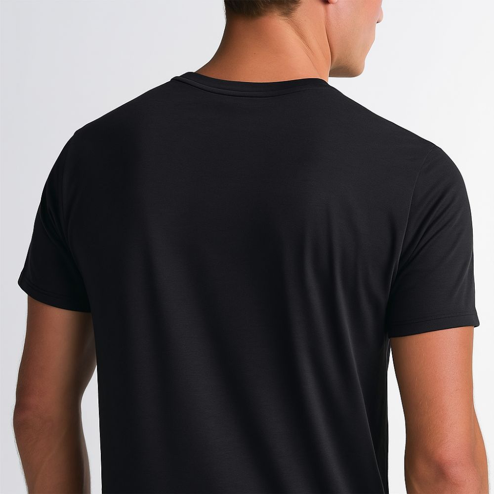 Rear view of Fioranzo black Tech T-Shirt – quick-dry and minimalist performance design