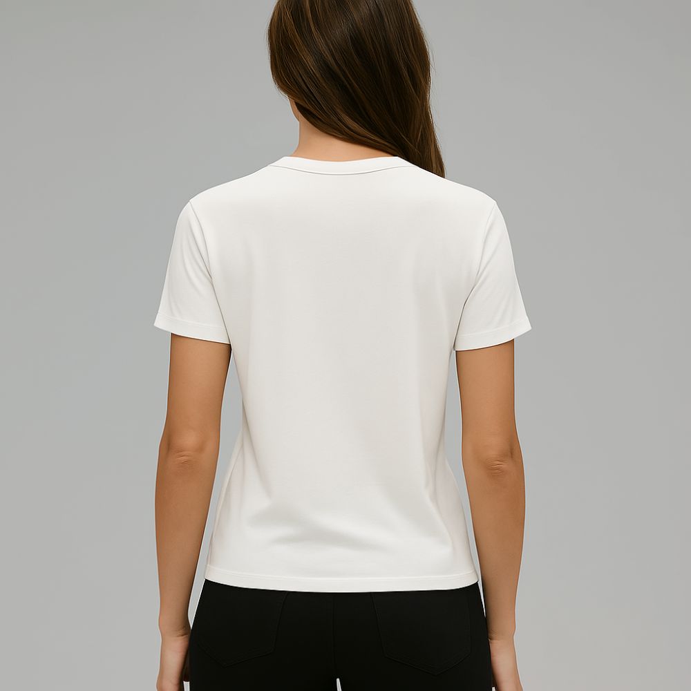 Back view of Fioranzo Women’s Tech T-Shirt® in white – breathable and lightweight fabric for everyday use