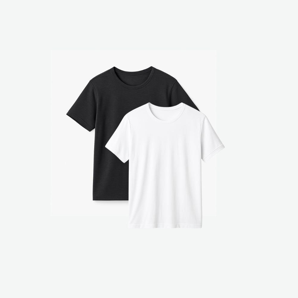 2-pack of Fioranzo Tech T-Shirts in black and white – breathable, quick-dry, minimalist design