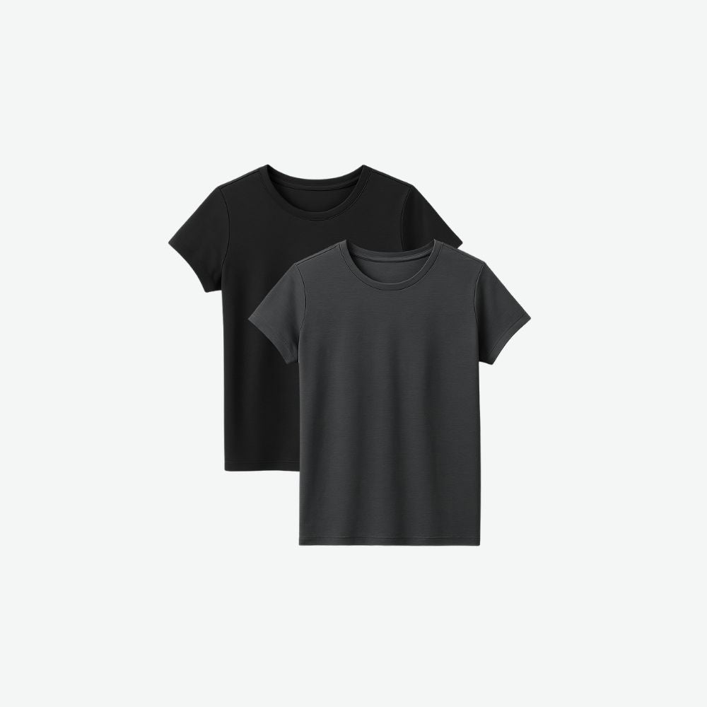 2-pack tech t-shirts in black and charcoal – breathable minimalist shirts for gym, streetwear and everyday use