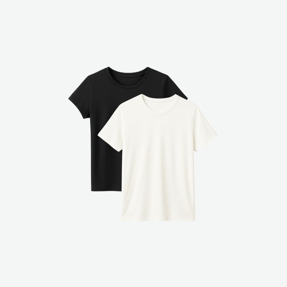 2-pack tech t-shirts in black and white – breathable minimalist basics for gym, fashion and everyday style