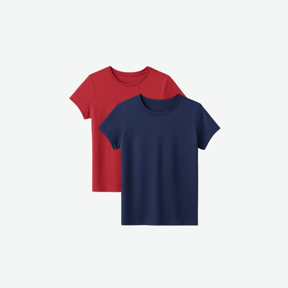 2-pack men's tech t-shirts in navy and red – breathable minimalist shirts for gym, casual wear and streetwear style