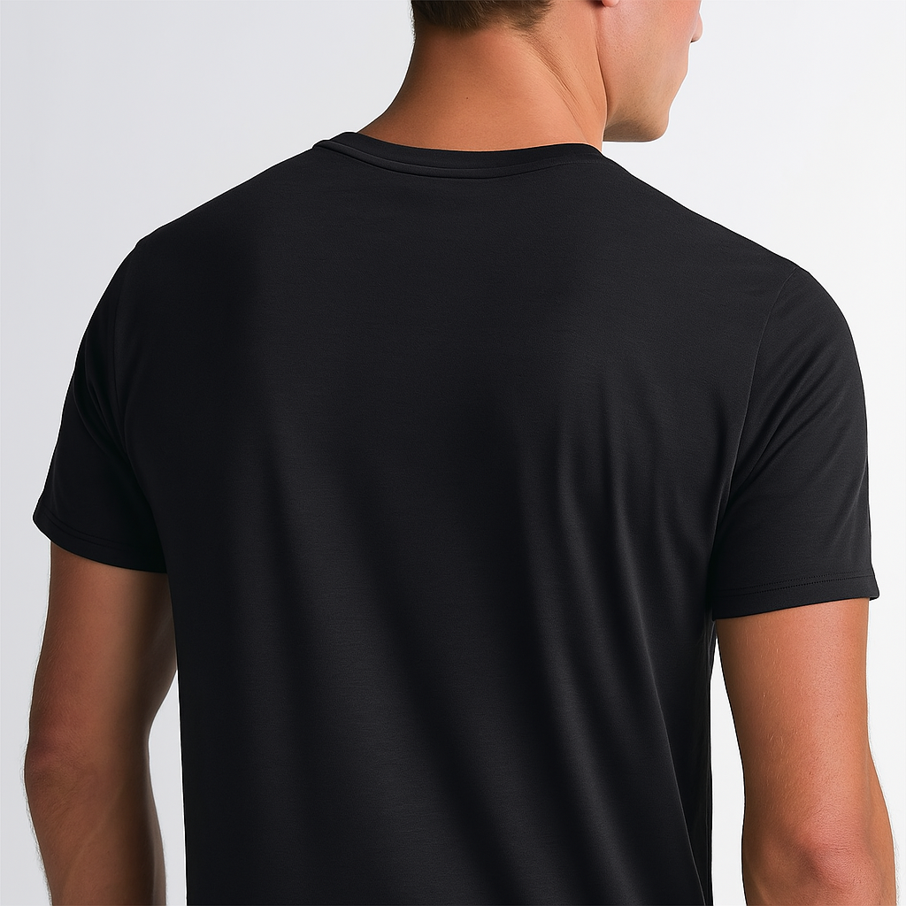 Rear view of black Fioranzo Tech T-Shirt – smooth seams, soft breathable fabric and clean structure
