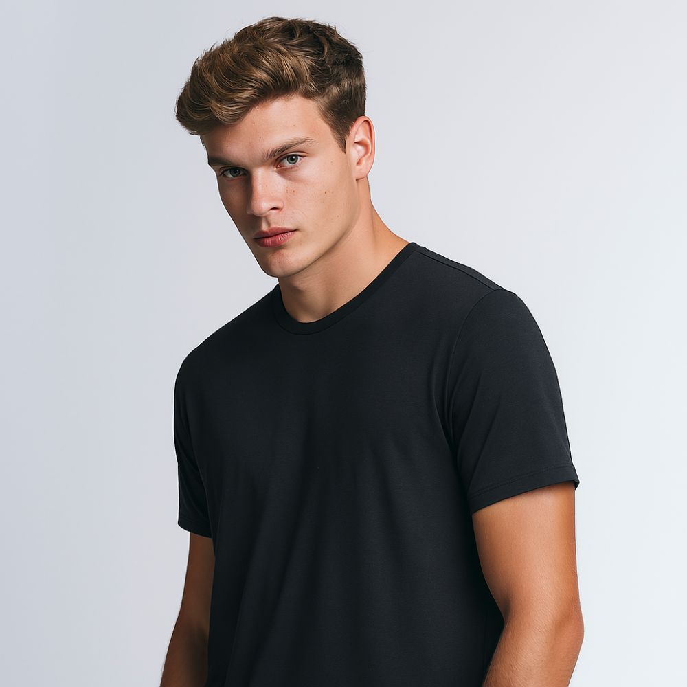 Back view of Fioranzo black tech t-shirt – moisture-wicking, lightweight, slim fit