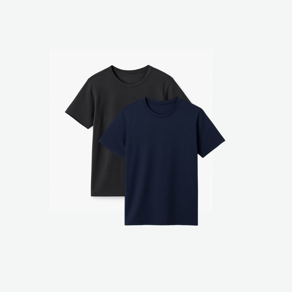 2 pack tech t-shirts in black and navy blue neatly folded – Fioranzo Men