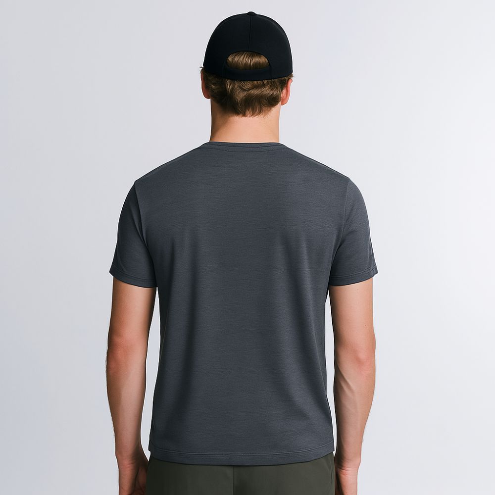 Back view of Fioranzo grey tech t-shirt – bundle of 5 men’s performance shirts
