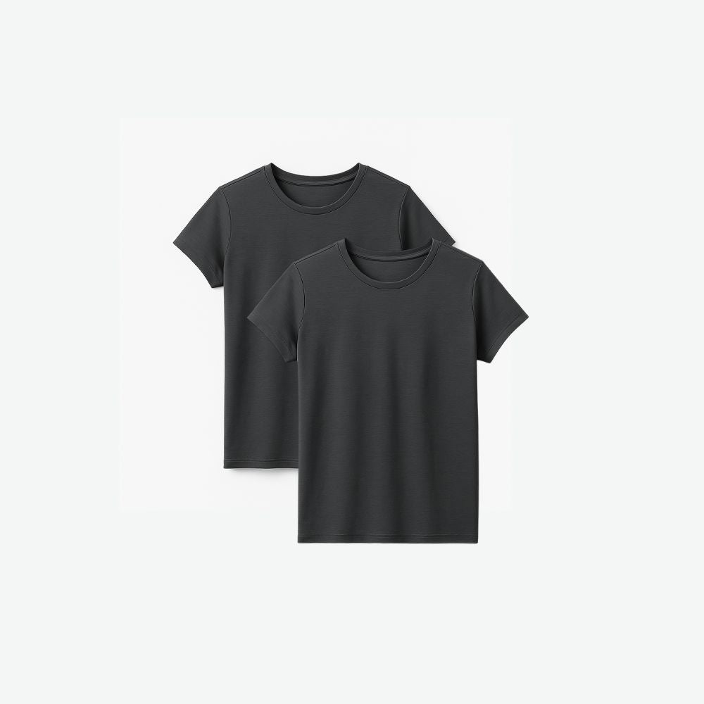 Two black women's techwear T-shirts – breathable minimalist design, ideal for everyday wear in the UK